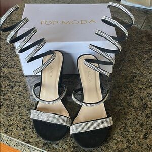TOP Moda Black and Rhinestone Sandals Size 5 1/2